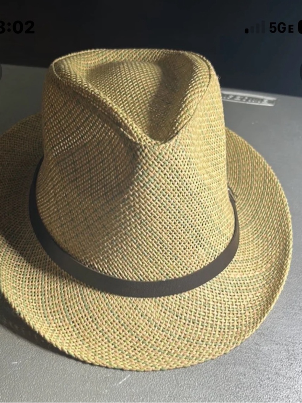 Woven Straw Fedora Hat with Dark Band